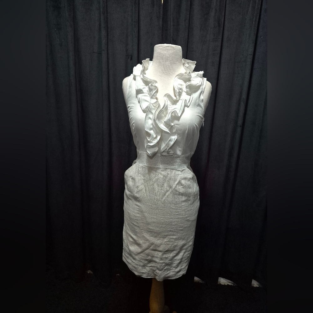 LOFT White Ruffle Sleeveless Dress
